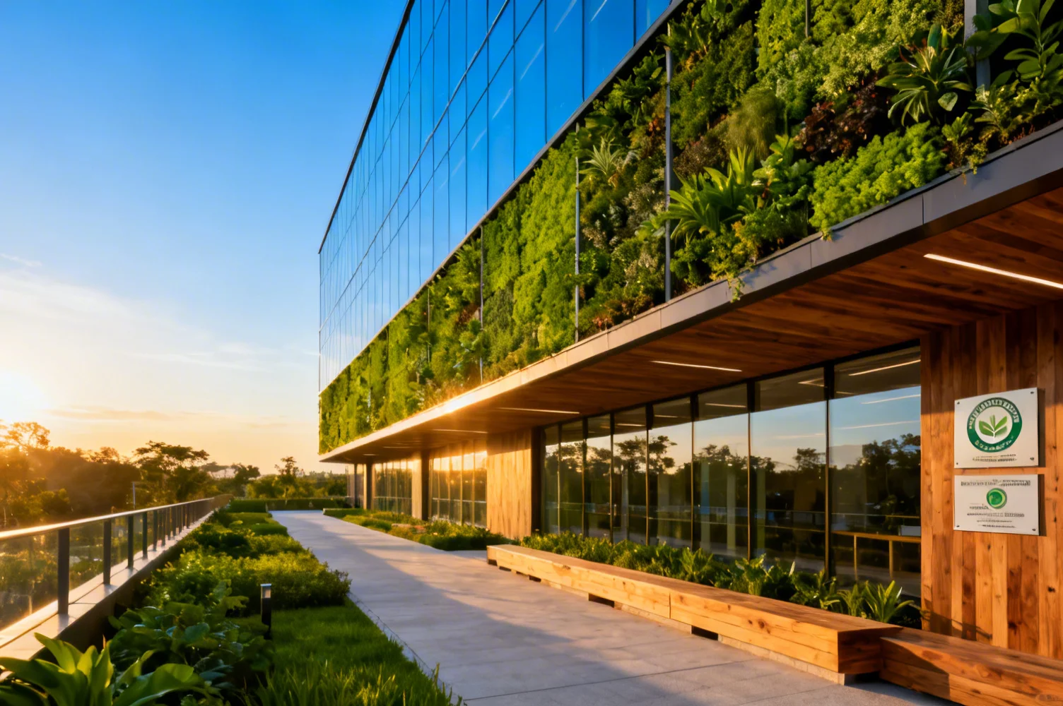 Bâtiment moderne éco-responsable avec façade végétale