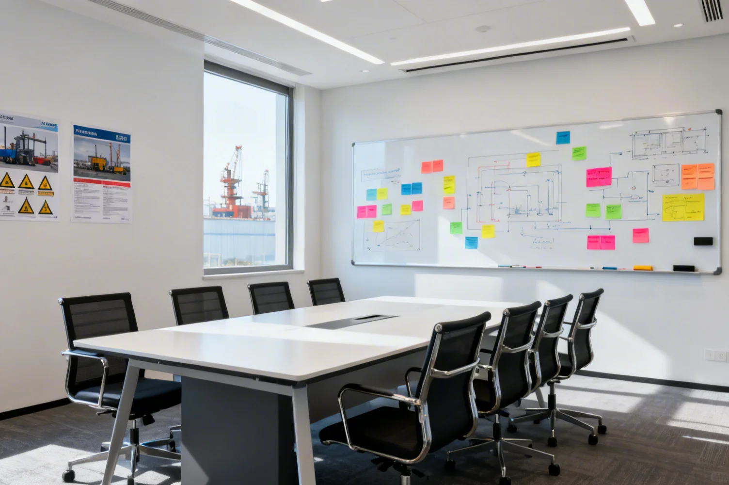 Salle de réunion préparée pour une session de conseil QHSE
