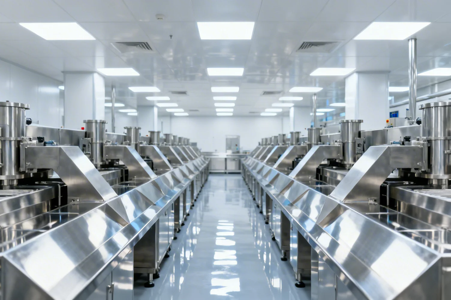 Installation industrielle en acier inoxydable, environnement sanitaire impeccable